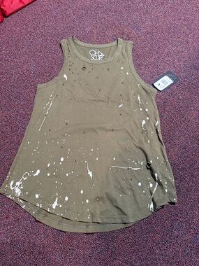 Chaser Olive Green Paint-Splatter Sleeveless Tank